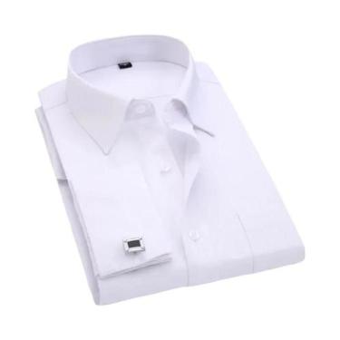Imagem de Camisa Masculina De Manga Longa Com Punho Francês Branca M~6XL Camisa 