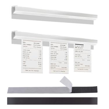 Imagem de UFURMATE Suporte magnético para ingressos de restaurante de 30,5 cm, 2 peças, trilho de exibição de notas autoadesivo, sem furadeira, para pedidos de cozinha, contas de café e abas de bar (branco)