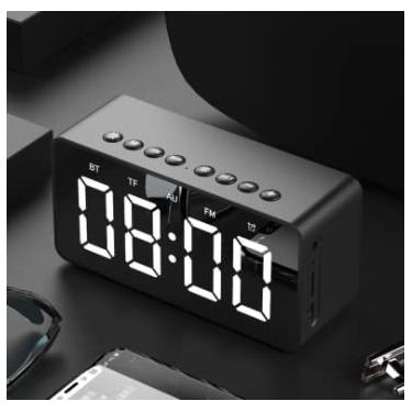 Imagem de Relógio de Alarme com Tela Espelho Display LED Sem Fio e -Falante Graves 4D Microfone Integrado para Chamadas Mãos Bateria Longa Duração 1600mAh V5 0 Celular Notebook