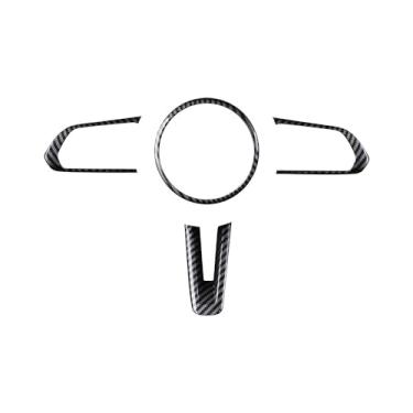 Imagem de REPOYUL Adesivos de decoração de interiores de carro, compatíveis com Mazda Axela 2020 Adesivos de decoração de volante texturizados de fibra de carbono, acessórios de decoração de interiores de carro