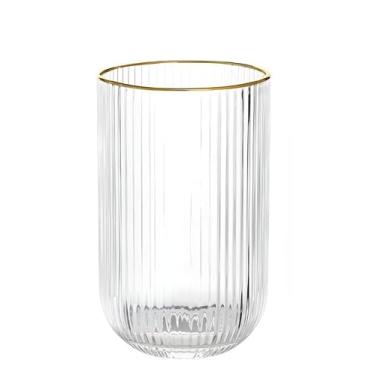 Imagem de Jogo com 6 Copos de Vidro 420ml | Borda Dourada e Design Canelado | Copos Elegantes para Água, Suco e Drinks (12 copos)
