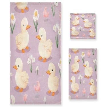 Imagem de xigua Conjunto de toalhas de banheiro de pato fofo absorvente macio 3 peças toalha de banho toalha de mão toalhas decorativas para banheiro, academia, hotel, praia, piscina