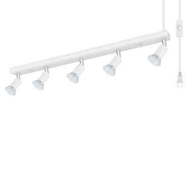 Imagem de Iluminação de pista plug-in, kit de teto de luminárias de trilho LED, luz de parede branca de 76 cm com cabo de 4,5 m, holofote de teto de 3 luzes, cabeça de luz de cozinha giratória para corredor do