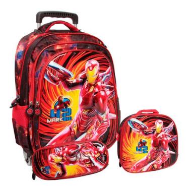 Imagem de Kit Mochila Escolar Infantil Grande Menino Rodinha 3 Pçs - Plike