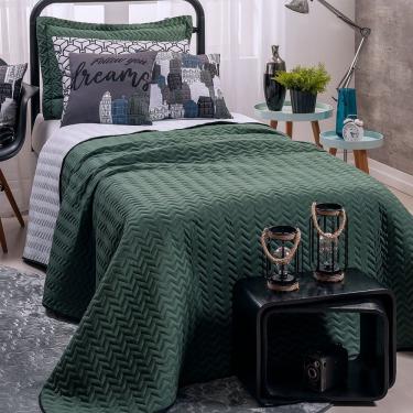 Imagem de Kit Cobre Leito 5 Peças Solteiro Colorful To Decorando 100% Poliéster - Street House Verde Militar