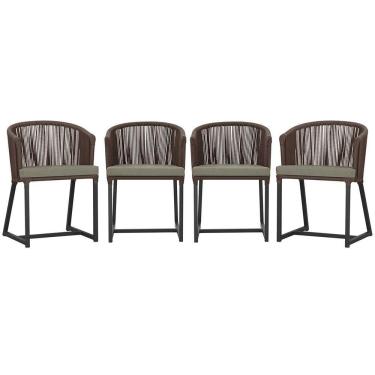 Imagem de 4 Cadeiras De Jantar Noronha Preta Corda Náutica E8 Trama Marrom