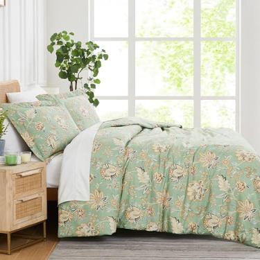 Imagem de Southshore Fine Living, Inc. Conjunto de edredom casal/queen de 3 peças com 2 fronhas, extra grande, leve, para todas as estações, tamanho queen/casal, verde salgueiro jacobino