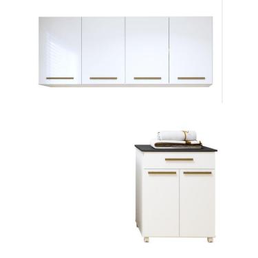 Imagem de Lavanderia Modulada 2 Armários Aéreo 1 Balcão Teresópolis - Kaiki Móveis Branco