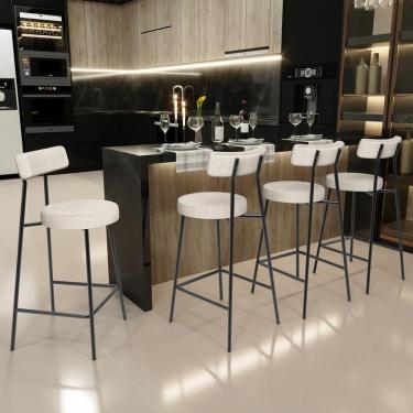 Imagem de Kit 05 Banquetas Baixa Para Cozinha Sala De Jantar Bar Bancada Milão L02 Linho Palha - Lyam Decor