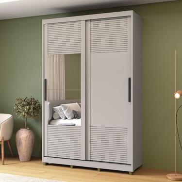 Imagem de Guarda-roupa Solteiro Com Espelho 2 Portas Correr 3 Gavetas 150cm Multimóveis Cr35399 Cinza