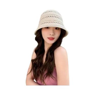 Imagem de Chapéu Bucket Feminino De Verão 2024 Em Tricô Vazado Com Proteção Sola
