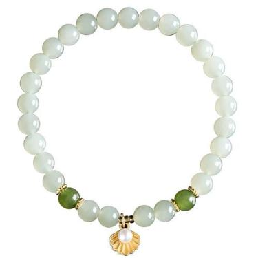 Imagem de Pulseira de jade natural Hetian para mulheres, miçangas de 6 mm com S9