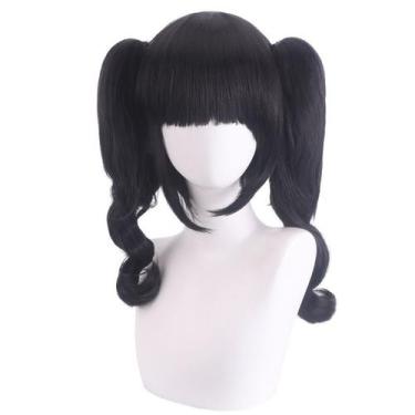 Imagem de Peruca de cosplay Lolita 40cm em preto e marrom escuro com trança torc