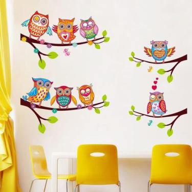 Imagem de Adesivos de parede Cartoon Owl Family Colorful Birds PVC 45x60cm - yiw