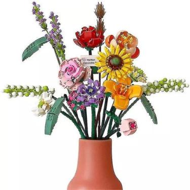 Imagem de Kit de construção de buquê de flores, brinquedo DIY com blocos para ma