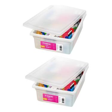 Imagem de 2 Caixa Organizadora 11L Plastico Branco Multiuso Com Tampa Sanremo