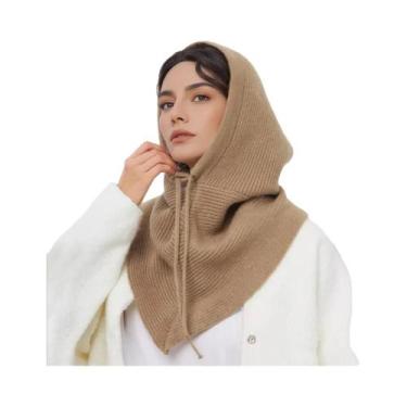 Imagem de Gorro De Inverno Feminino Em Tricô Com Balaclava E Cachecol Integrados