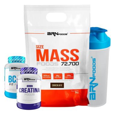 Imagem de KIT 1x Size Mass 3kg + Creatina 100g + BCAA Fit 100g + Coqueteleira - BRN Foods-Unissex