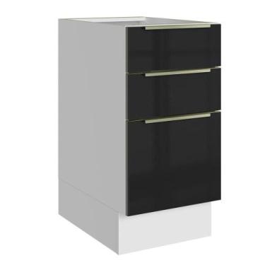 Imagem de Balcão de Cozinha 40 cm 3 Gavetas (Sem Tampo) Lux Madesa, Branco/Preto