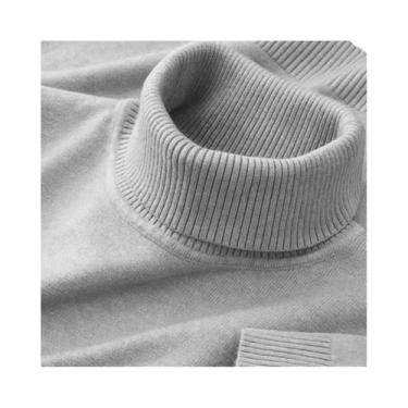 Imagem de Suéter Masculino De Gola Alta Em Cor Sólida, Tricotado, Respirável E Q