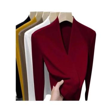 Imagem de Camiseta Feminina plus Size De Veludo Com Decote Em V E Manga Longa, P