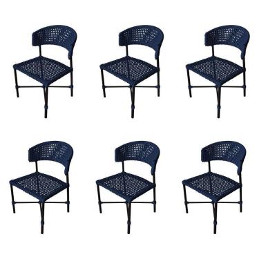 Imagem de Kit 6 Cadeiras Hortz Corda Náutica Base Em Alumínio Preto-azul Marinho