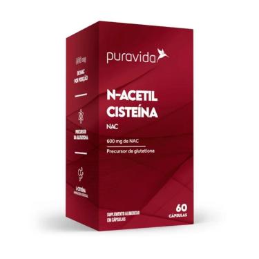 Imagem de NAC N-Acetil Cisteína 600mg Pura Vida 60 Cápsulas-Unissex