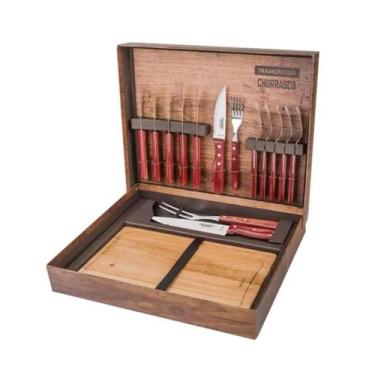 Imagem de Kit Para Churrasco Com Lâminas em Aço Inox e Cabos em Madeira Polywood