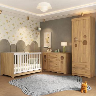 Imagem de Conjunto de Quarto de Bebê com Berço Americano 3 em 1 Sonho MP4816 4 Portas 6 Gavetas MDP-MDF 62cm Amadeirado