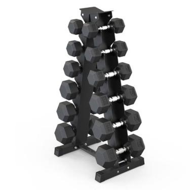 Imagem de Kit Halteres Sextavado Pares 4/5/6/10/12,5/15kg (105kg) Com Suporte Ve
