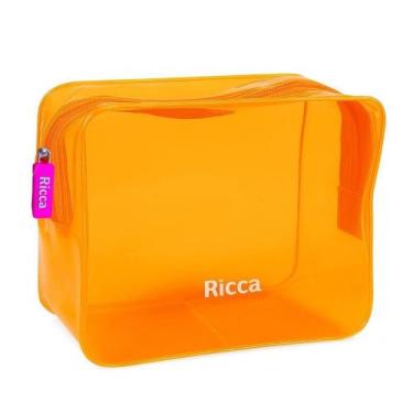 Imagem de Necessaire Ricca Neon Plástico Transparente Laranja 14x16x8cm com Zípe