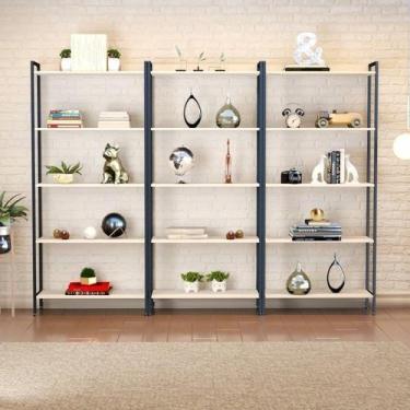 Imagem de Kit 3 Estantes para Livros Industrial Aço 5 Prateleiras 187CMX240CM Ac