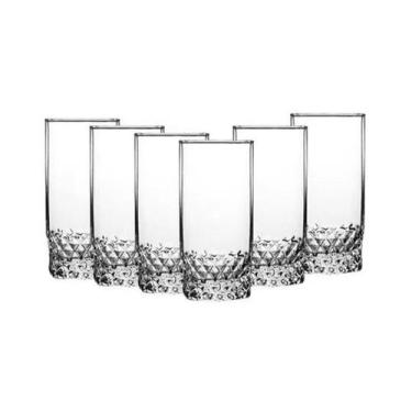 Imagem de Jogo 6 Copos De Vidro 330Ml Cristal Diamond Vinho Suco Água 330ml - Ut