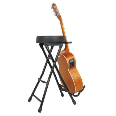 Imagem de Banco, Banqueta p/ Violonista c/ Apoio p/ Pés e Suporte p/ Violão, Gui