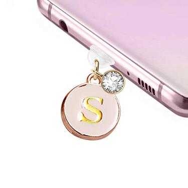 Imagem de ELISE & FONDA TP19 nova porta de carregamento USB tipo C antipoeira plugue bonito redondo inicial letra S Pingente Pingente Celular Charm para Samsung Galaxy/Huawei/OnePlus/Xiaomi/oppo Novos telefones Android (lanchedalmond)
