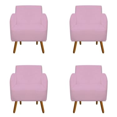 Imagem de Kit 04 Poltronas Pés Palito Suede Rosa Bebê D`classe Decor