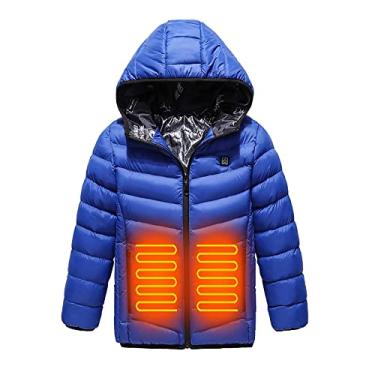 Imagem de Jaqueta aquecida com capuz de aquecimento instantâneo casaco térmico manga longa quente para o inverno, azul, 120 cm