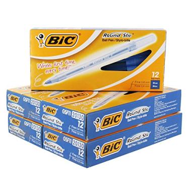 Imagem de Caneta esferográfica BIC redonda, ponta fina, 0,8 mm, tinta azul, pacote com 60 (GSF11BE)