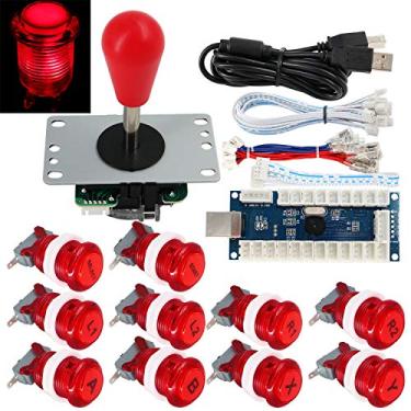 Imagem de SJ@JX Arcade Game Stick DIY Kit Botões com Logo LED 8 Vias Joystick USB Codificador Cabo Controlador para PC MAME Raspberry Pi Vermelho