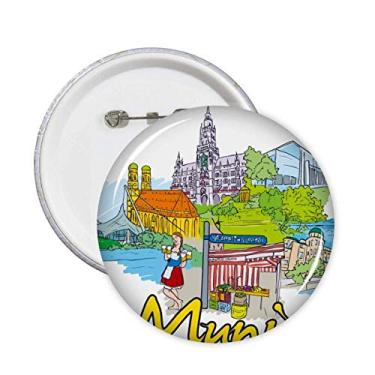 Imagem de Broche de arquitetura de ponto de referência da Alemanha Munchen Emblema de botão para decoração 5 peças