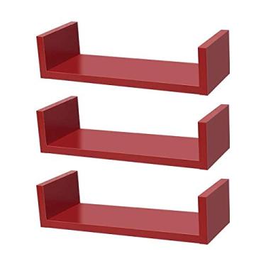 Imagem de Kit 3 Prateleiras U 30 x 10cm Vermelha Suporte Invisível
