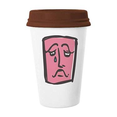 Imagem de Caneca rosa abstrata com desenho de rosto triste xícara de cerâmica de vidro para beber café