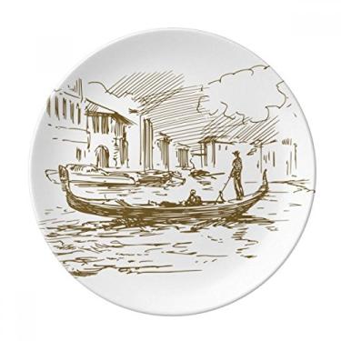 Imagem de River Boat Prato de paisagem decorativo de porcelana Salver Prato de jantar