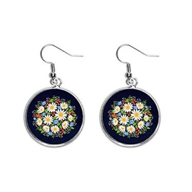 Imagem de Brinco feminino com pingente de flor de fruta, folhas de crisântemo branco, pingente de prata