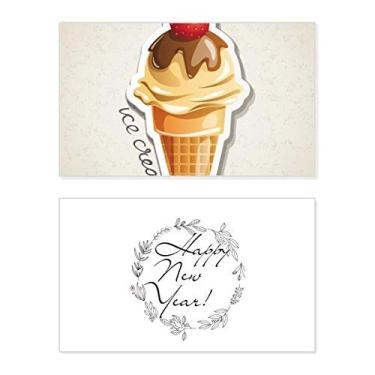Imagem de Moranguinho, chocolate, sorvete doce, cone, ano novo, cartão de felicitações, mensagem de abençoar presente