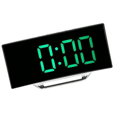 Imagem de Relógio espelhado, tela de LED, tela curvada, multifunções, dois modos de exibição, despertador digital, espelho com base para cabeceira para quarto (luz verde)
