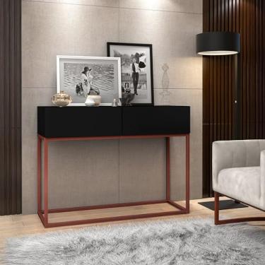 Imagem de Aparador Buffet Eros 90cm Pequeno Com Pes de Ferro Cobre Rose Para Hall de Entrada Cantinho do Café com 2 Gavetas (Preto)