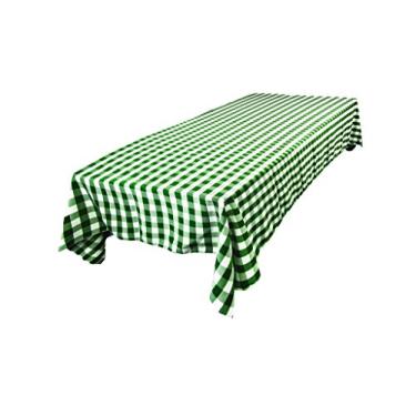Imagem de LA Linen Toalha de mesa retangular xadrez de poliéster, 152 x 365 cm, branca/verde caçador