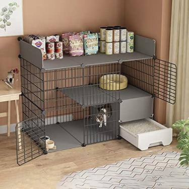 Imagem de Gaiola dobrável para animais de estimação, gaiola para gatinhos para gatos internos, gaiola para gatos com caixa de areia, gaiola para gatos de 2 camadas grande, cercadinho para animais de e
