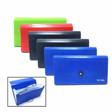 Imagem de Pacote com 4 pastas de arquivos expansíveis, bolso de documentos de acordeão portátil de 25,4 x 14 cm, organizador de mesa de escritório - 13 bolsos, para recibos, cupons e bilhetes, cor sortida e resistente à água